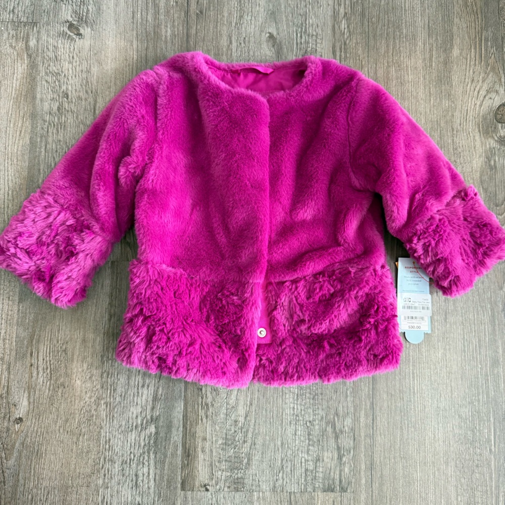 Cat & Jack Toddler Kids Button Up Winter Faux Fur Coat